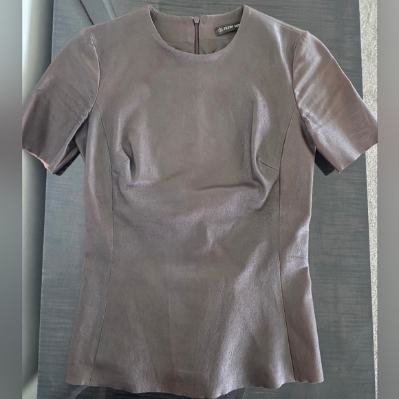 Plein Sud Tops - Plein Sud Women's Short Sleeve Leather Top - Brown